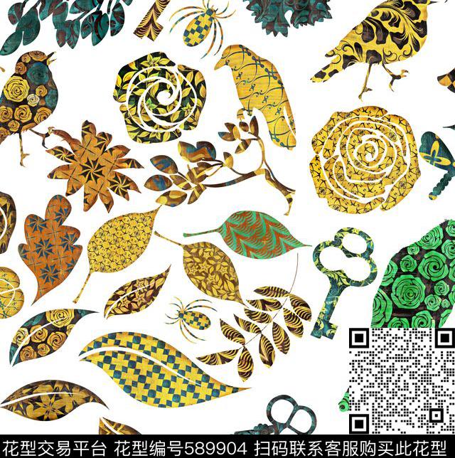 手绘植物动物数码印花花型下载（图片编号: 589904） - 瓦栏（Walan）