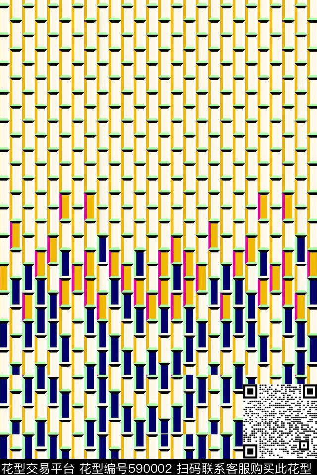 几何方格子  - 590002 - 方格 几何 双边定位。围巾花型 - 传统印花花型 － 泳装花型设计 － 瓦栏