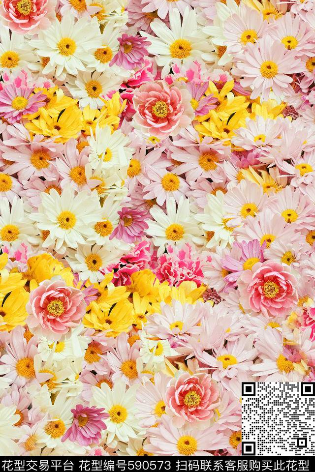 花丛1 - 590573 - 欧美 花卉 植物 - 数码印花花型 － 沙发布花型设计 － 瓦栏
