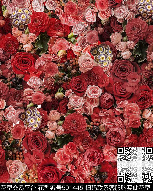 花丛2 - 591445 - 欧美 花卉 植物 - 数码印花花型 － 沙发布花型设计 － 瓦栏