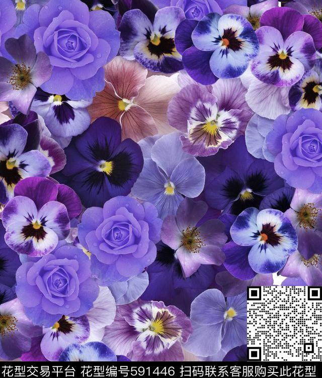 花丛3 - 591446 - 欧美 花卉 植物 - 数码印花花型 － 沙发布花型设计 － 瓦栏