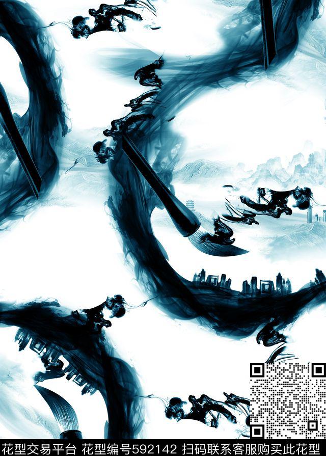 渲染国画中国风印花花型下载（图片编号: 592142） - 瓦栏（Walan）