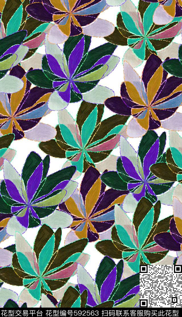 花朵花卉五彩数码印花花型下载（图片编号: 592563） - 瓦栏（Walan）