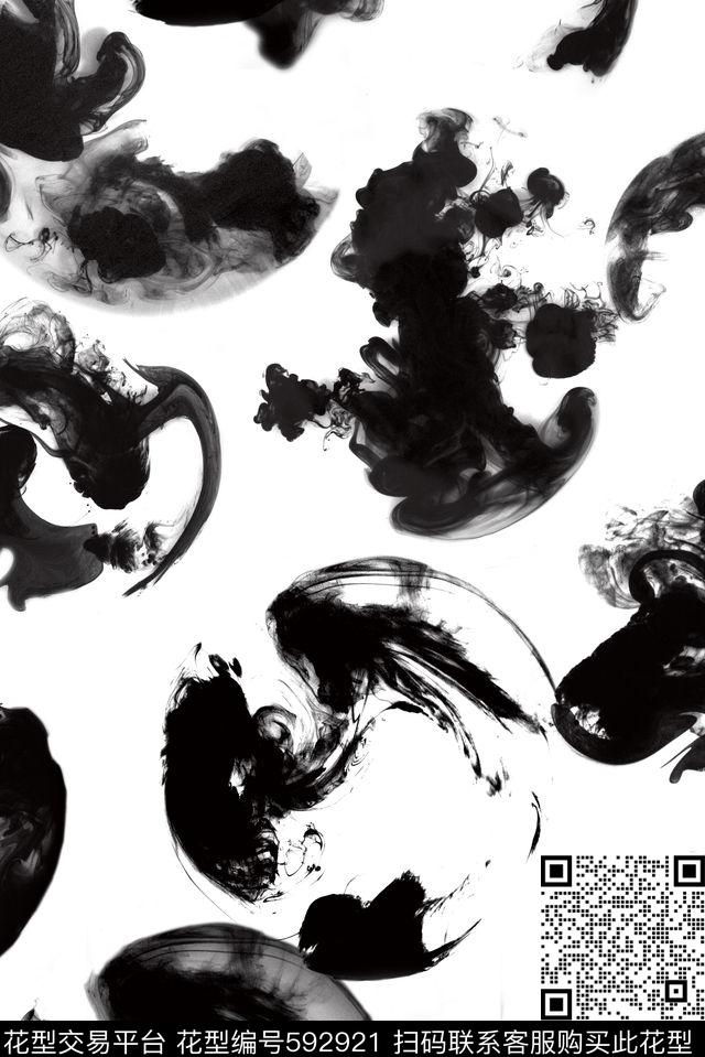 水墨毛笔画水墨风中国风数码印花花型下载（图片编号: 592921） - 瓦栏（Walan）