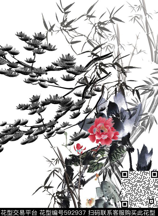 山水画国画中国风数码印花花型下载（图片编号: 592937） - 瓦栏（Walan）