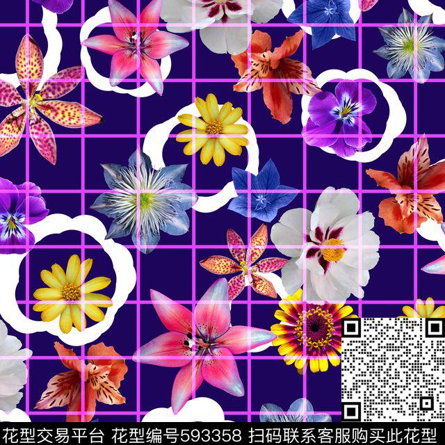 花卉、格子、纯底数码印花花型下载（图片编号: 593358） - 瓦栏（Walan）
