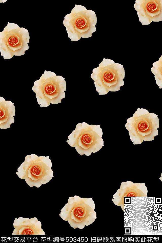 玫瑰花朵花卉数码印花花型下载（图片编号: 593450） - 瓦栏（Walan）