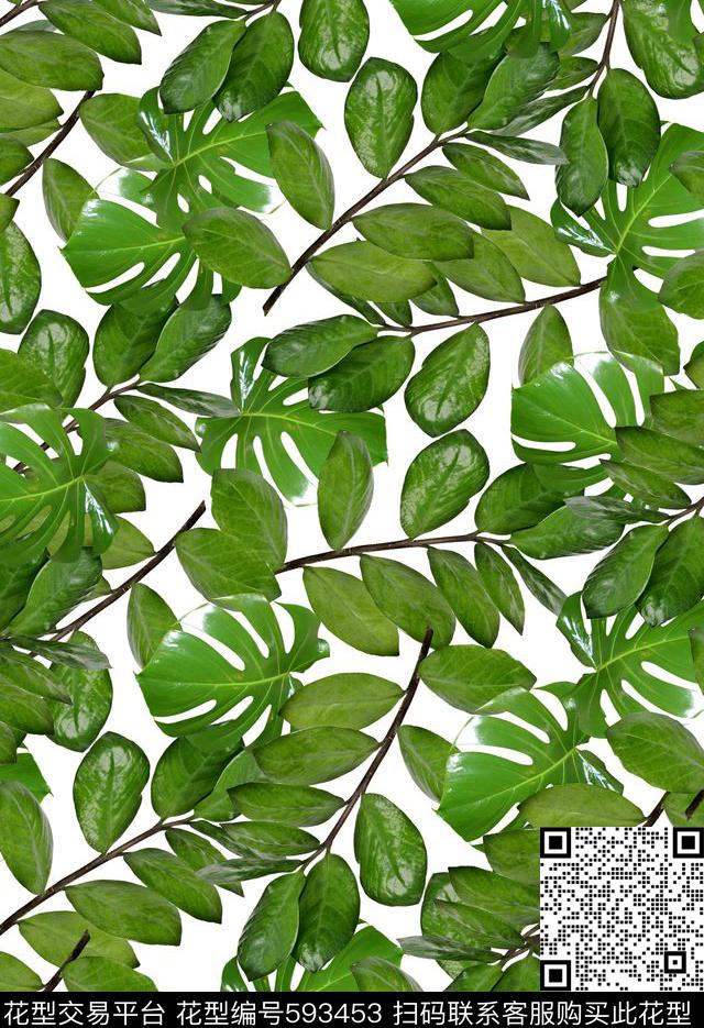 棕榈叶热带植物数码印花花型下载（图片编号: 593453） - 瓦栏（Walan）
