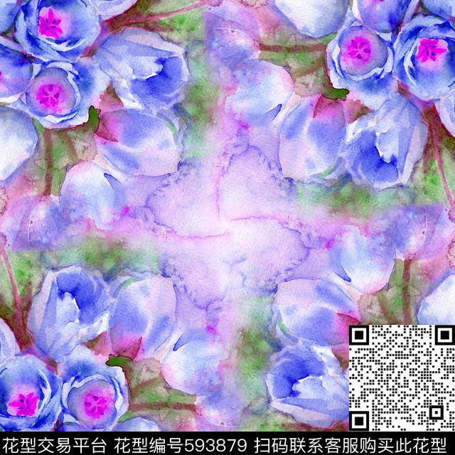 百合水彩花朵数码印花花型下载（图片编号: 593879） - 瓦栏（Walan）