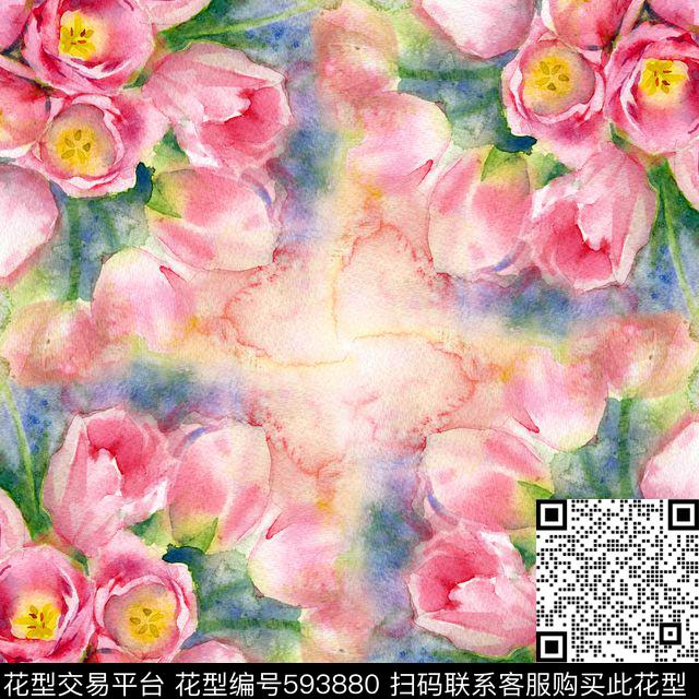 百合水彩花朵数码印花花型下载（图片编号: 593880） - 瓦栏（Walan）
