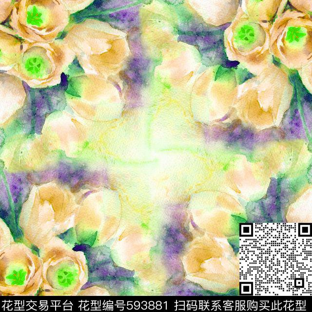 百合水彩花朵数码印花花型下载（图片编号: 593881） - 瓦栏（Walan）
