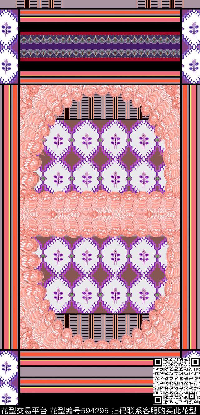 蕾丝条纹 - 594295 - 定位 蕾丝 条纹 - 传统印花花型 － 其他花型设计 － 瓦栏