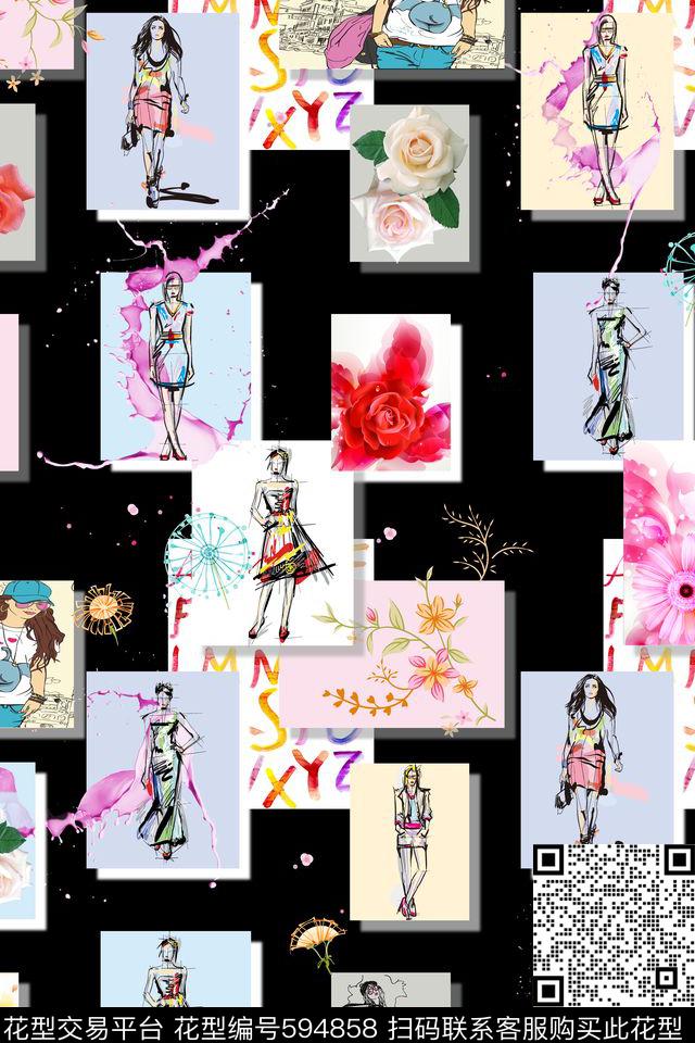 时尚美女花卉照片数码印花花型下载（图片编号: 594858） - 瓦栏（Walan）