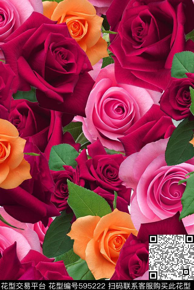 玫瑰花朵花卉数码印花花型下载（图片编号: 595222） - 瓦栏（Walan）