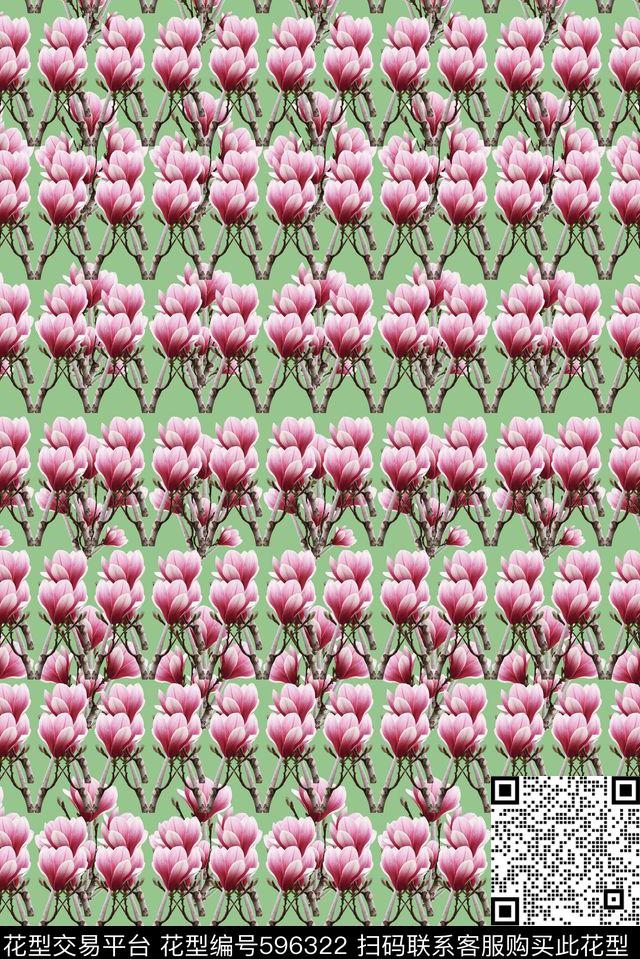 条纹混搭玉兰花语花卉奔放数码印花花型下载（图片编号: 596322） - 瓦栏（Walan）