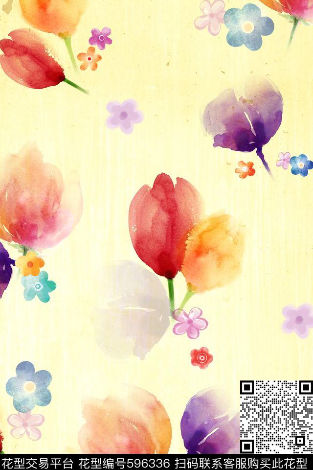 手绘女装童装郁金香数码印花花型下载（图片编号: 596336） - 瓦栏（Walan）
