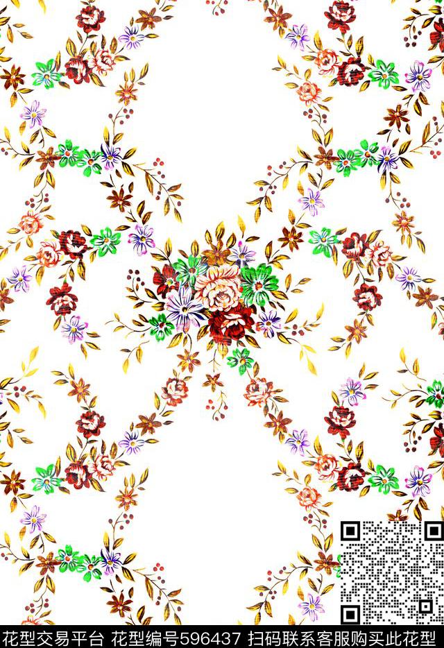 漂亮花卉花卉小碎花数码印花花型下载（图片编号: 596437） - 瓦栏（Walan）