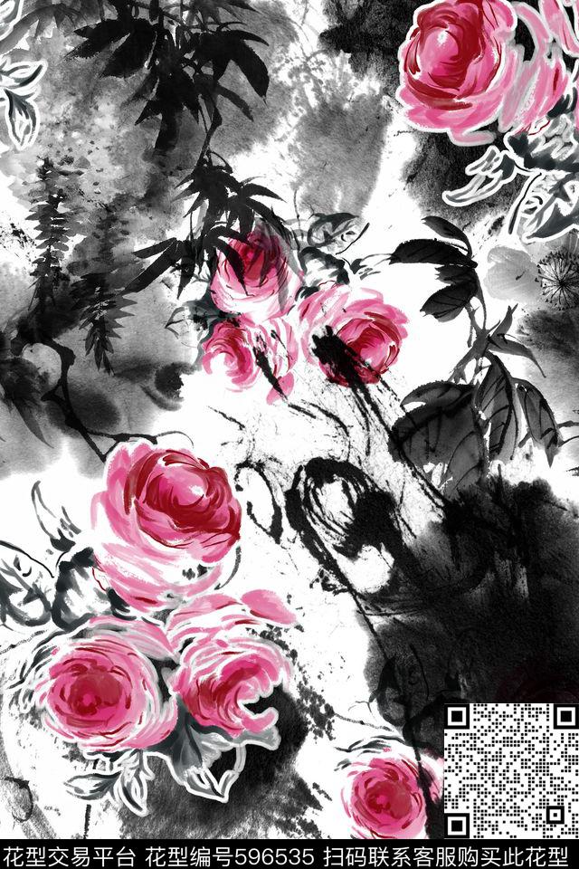中国风复古花卉数码印花花型下载（图片编号: 596535） - 瓦栏（Walan）