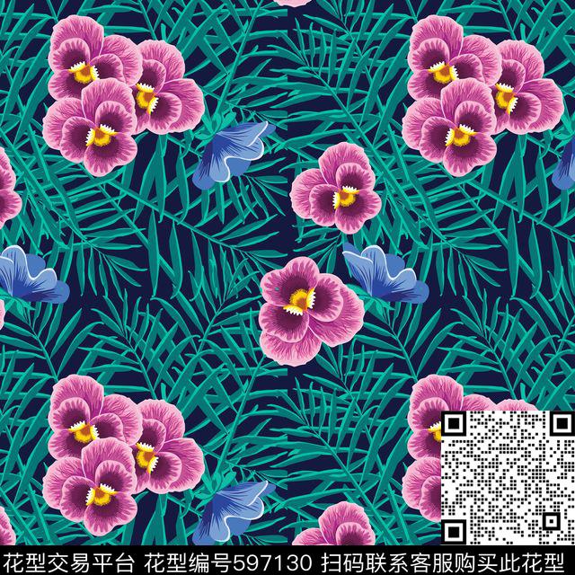 蝶梦.jpg - 597130 - 蝴蝶兰 花卉 夕 - 传统印花花型 － 女装花型设计 － 瓦栏