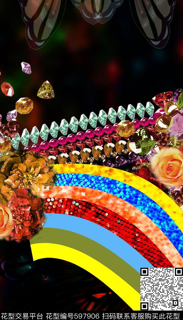 钻石彩虹 - 597906 - 定位 钻石 花卉 - 传统印花花型 － 女装花型设计 － 瓦栏