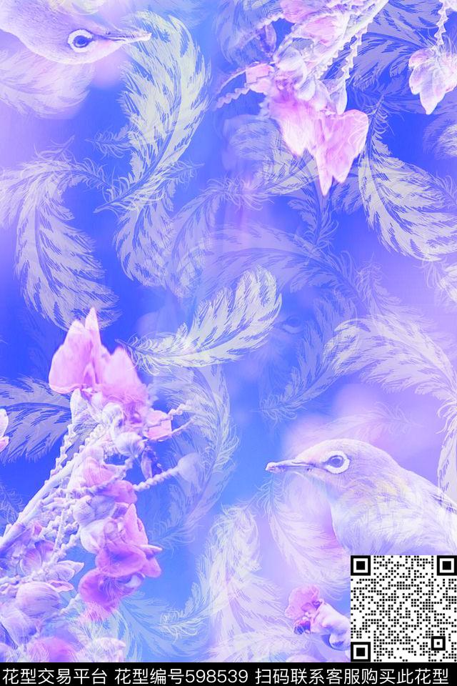 花卉流行时尚鸟数码印花花型下载（图片编号: 598539） - 瓦栏（Walan）