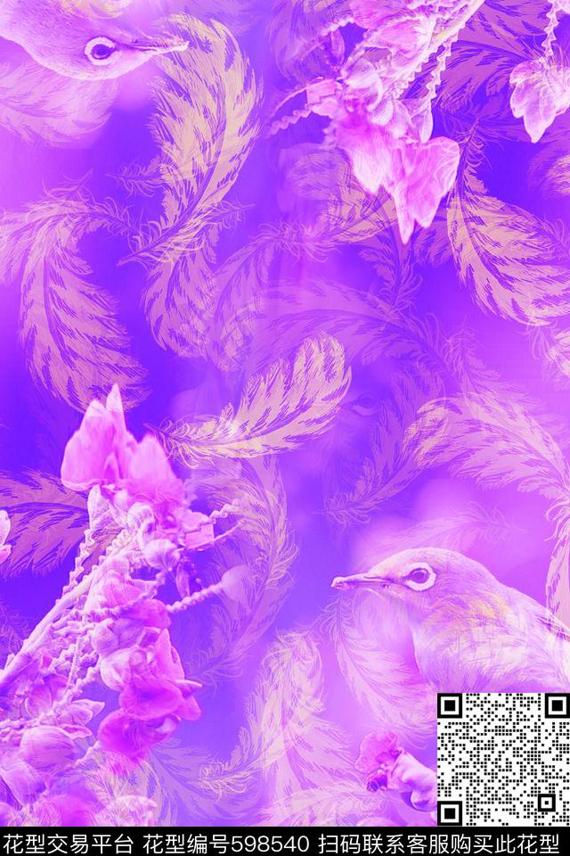 花卉流行时尚鸟数码印花花型下载（图片编号: 598540） - 瓦栏（Walan）