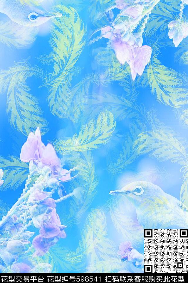 花卉流行时尚鸟数码印花花型下载（图片编号: 598541） - 瓦栏（Walan）