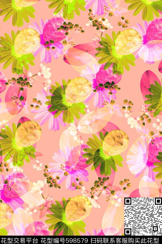 时尚温馨花卉拼接数码印花花型下载（图片编号: 598579） - 瓦栏（Walan）
