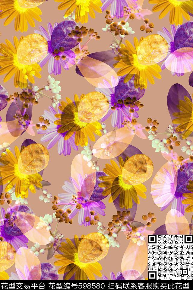 时尚温馨花卉拼接数码印花花型下载（图片编号: 598580） - 瓦栏（Walan）