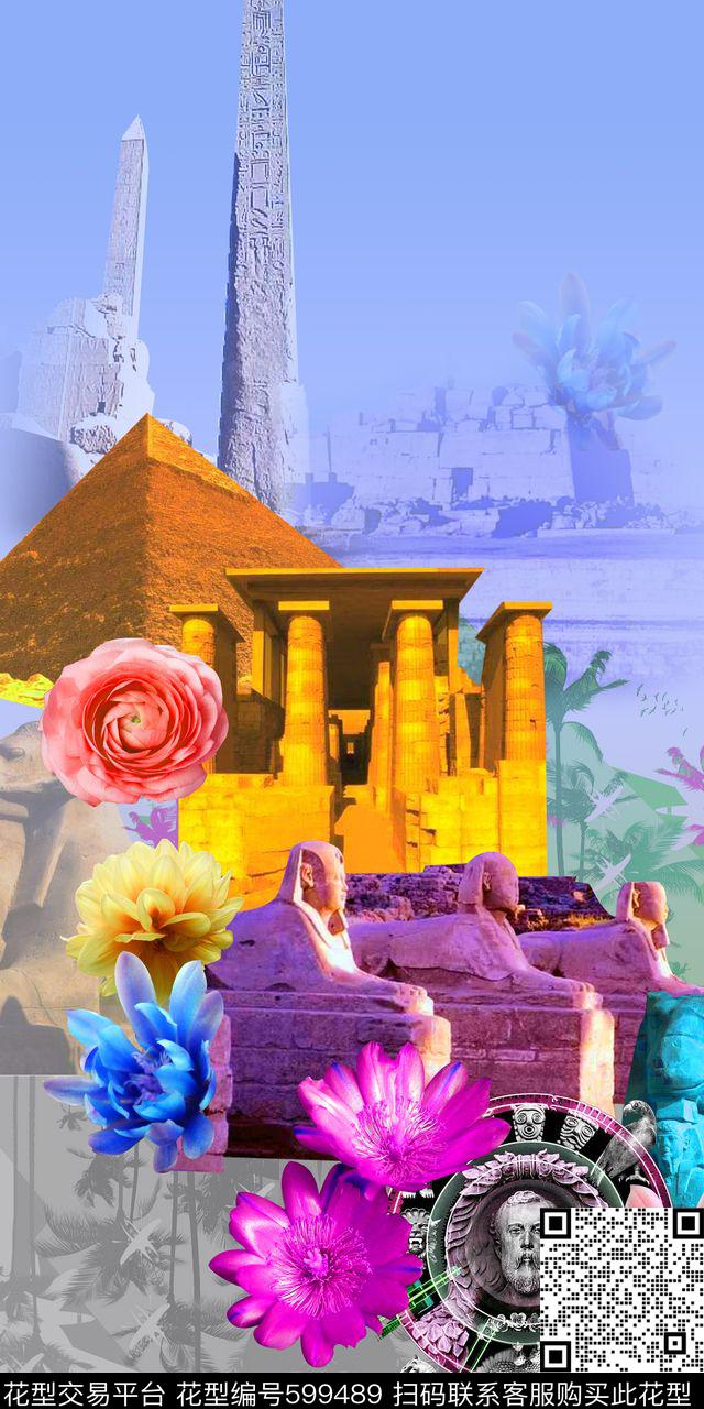 埃及风情 - 599489 - 双边定位 埃及 花卉 - 数码印花花型 － 女装花型设计 － 瓦栏