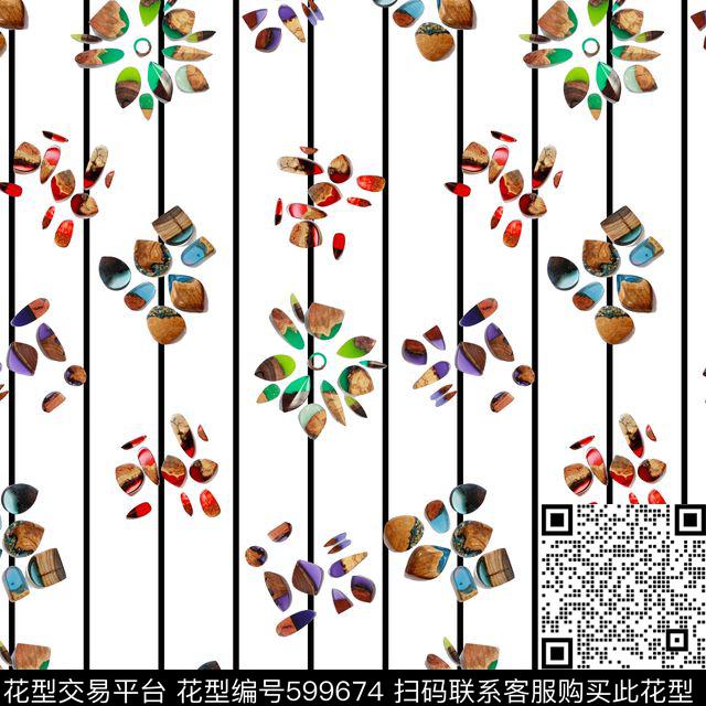 宝石.jpg - 599674 - 细条纹 条纹 宝石 - 数码印花花型 － 女装花型设计 － 瓦栏