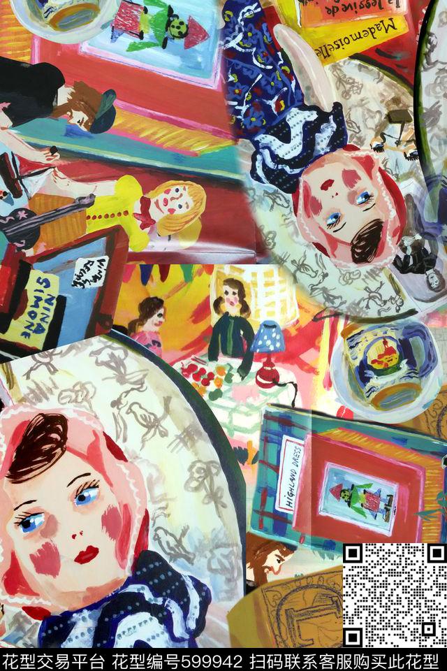 手绘涂鸦拼接数码印花花型下载（图片编号: 599942） - 瓦栏（Walan）