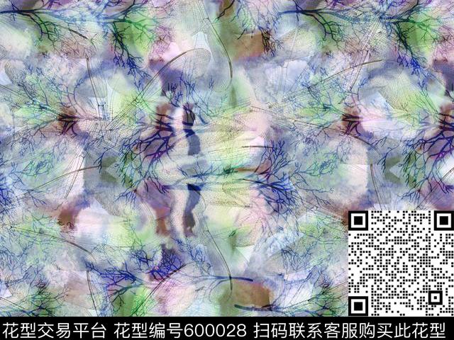 彩色肌理纹理树枝数码印花花型下载（图片编号: 600028） - 瓦栏（Walan）