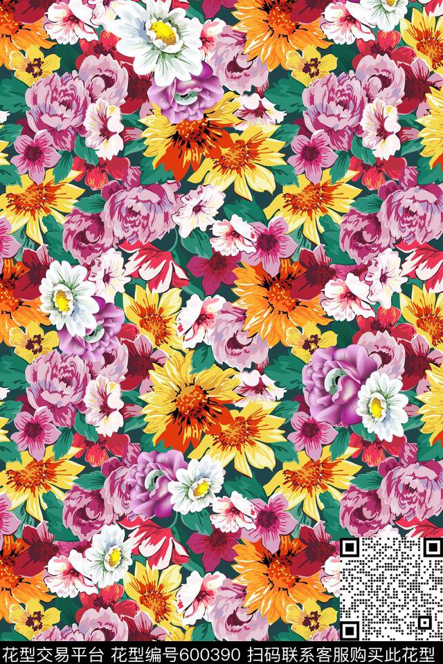 乱花复古沙发 - 600390 - 沙发布（花卉） 花卉 - 传统印花花型 － 沙发布花型设计 － 瓦栏