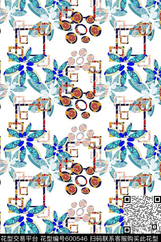 格子抽象风格风格花卉数码印花花型下载（图片编号: 600546） - 瓦栏（Walan）