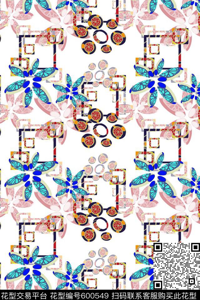 格子抽象风格风格花卉数码印花花型下载（图片编号: 600549） - 瓦栏（Walan）