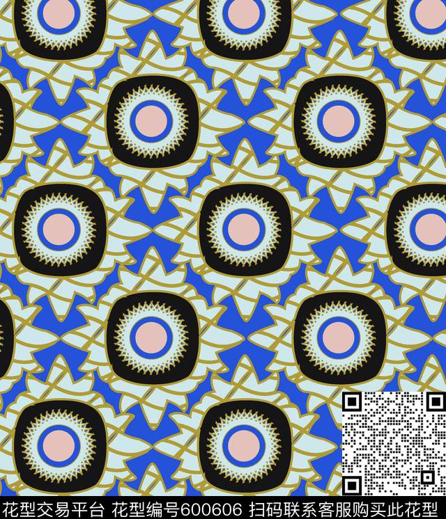 复古几何重复图案 .jpg - 600606 - 圆点 解构 色块 - 传统印花花型 － 女装花型设计 － 瓦栏