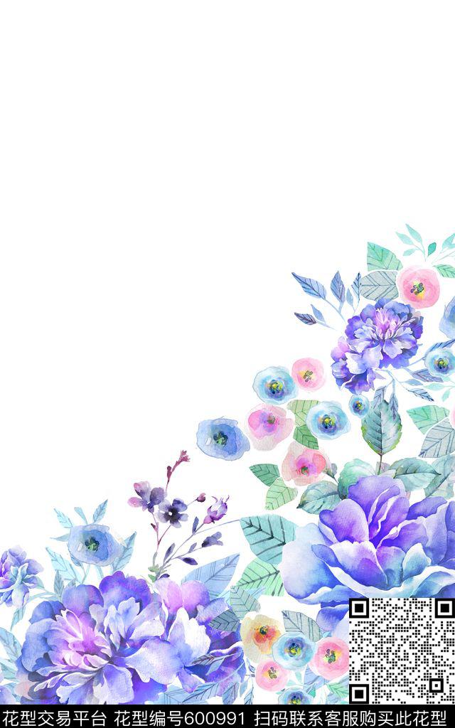 清新手绘花朵50X80.jpg - 600991 - 小碎花 兰花 花朵 - 数码印花花型 － 女装花型设计 － 瓦栏