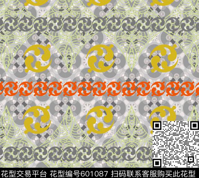 中东风复古几何沙发 - 601087 - 沙发布（欧式纹理） 中东 - 传统印花花型 － 沙发布花型设计 － 瓦栏