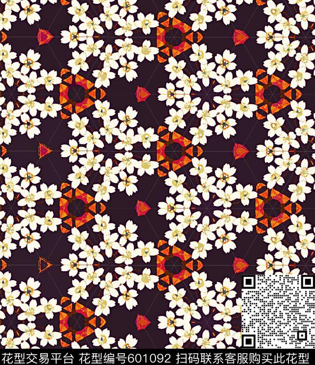 欧式复古沙发 - 601092 - 中东传统 花朵 沙发布（花卉） - 传统印花花型 － 沙发布花型设计 － 瓦栏