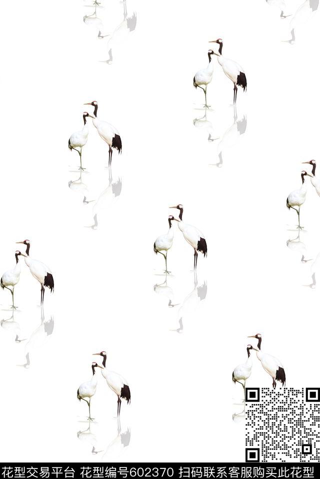 意境中国风仙鹤数码印花花型下载（图片编号: 602370） - 瓦栏（Walan）