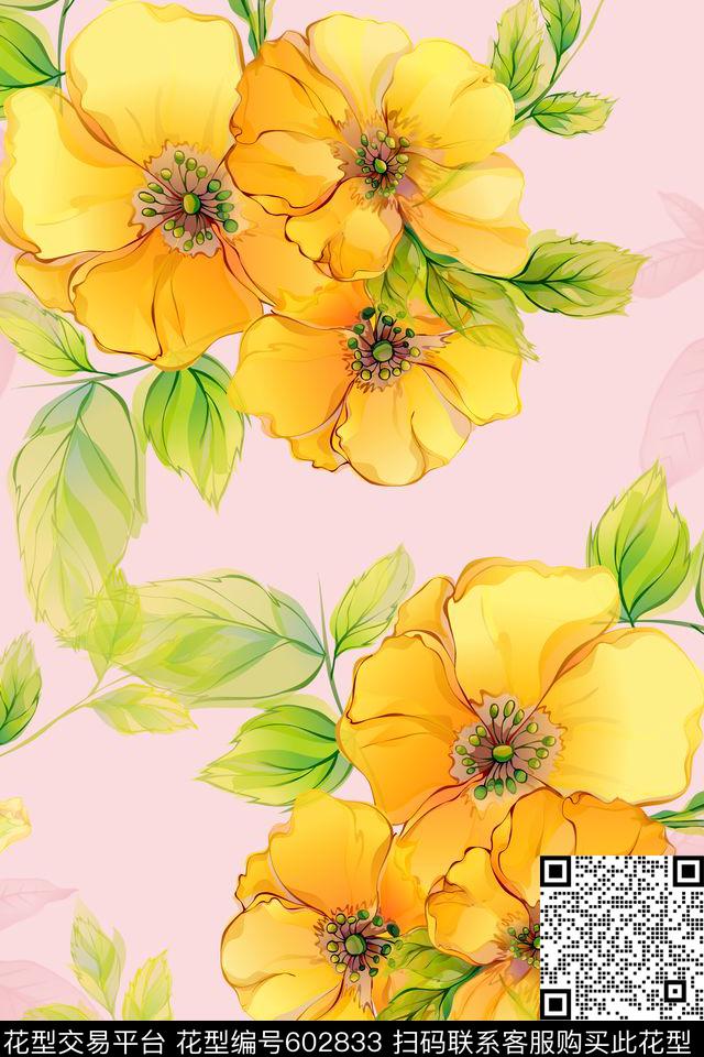 手绘浪漫花卉水彩数码印花花型下载（图片编号: 602833） - 瓦栏（Walan）
