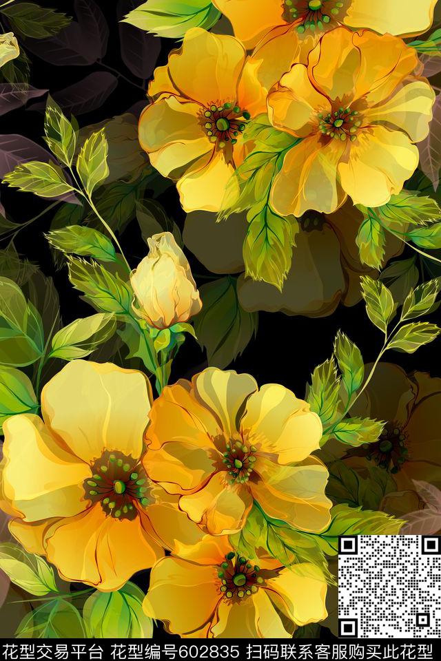 手绘浪漫花卉水彩数码印花花型下载（图片编号: 602835） - 瓦栏（Walan）