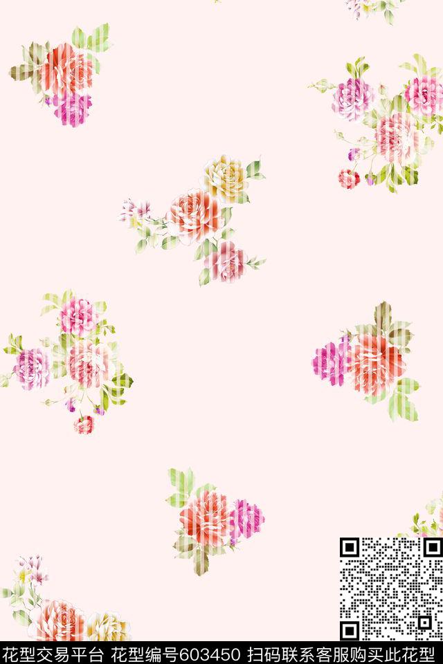 花卉传统印花花型下载（图片编号: 603450） - 瓦栏（Walan）