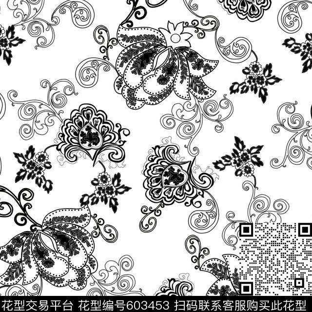 花卉传统印花花型下载（图片编号: 603453） - 瓦栏（Walan）