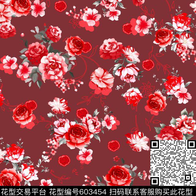 花卉传统印花花型下载（图片编号: 603454） - 瓦栏（Walan）