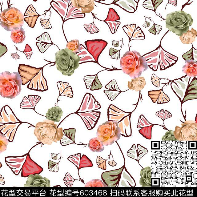 花卉传统印花花型下载（图片编号: 603468） - 瓦栏（Walan）