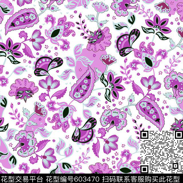 花卉传统印花花型下载（图片编号: 603470） - 瓦栏（Walan）