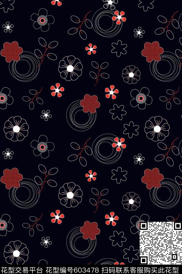 花卉传统印花花型下载（图片编号: 603478） - 瓦栏（Walan）