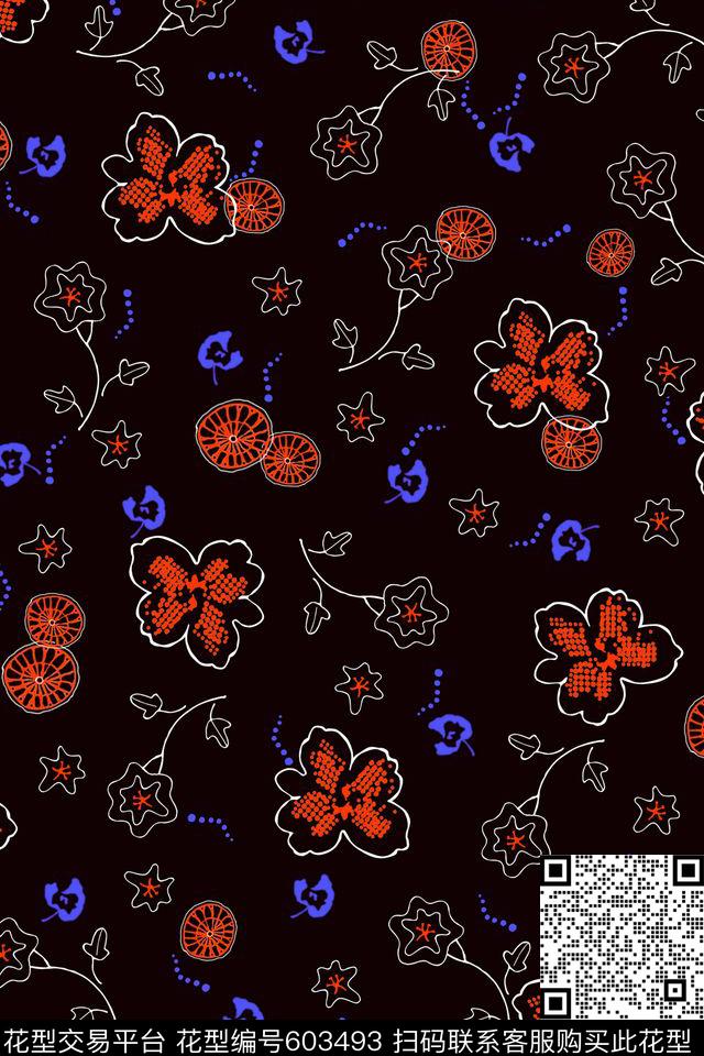 花卉传统印花花型下载（图片编号: 603493） - 瓦栏（Walan）